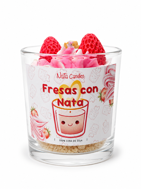 Vela Tipo Postre Fresas con Nata