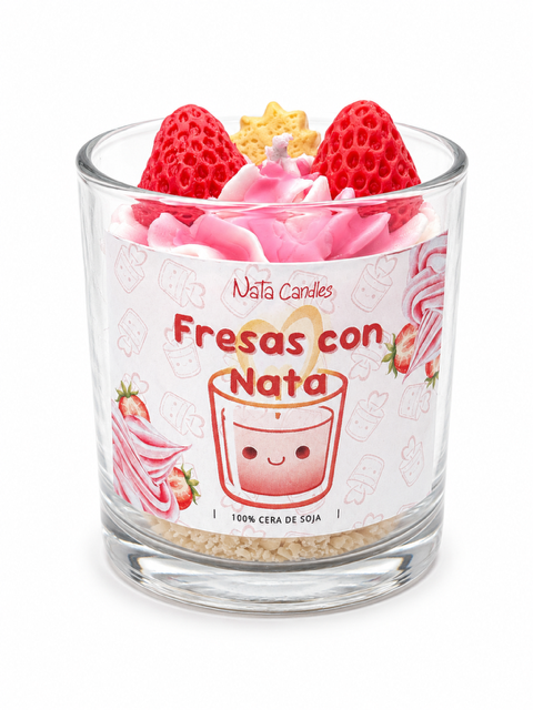 Vela Tipo Postre Fresas con Nata